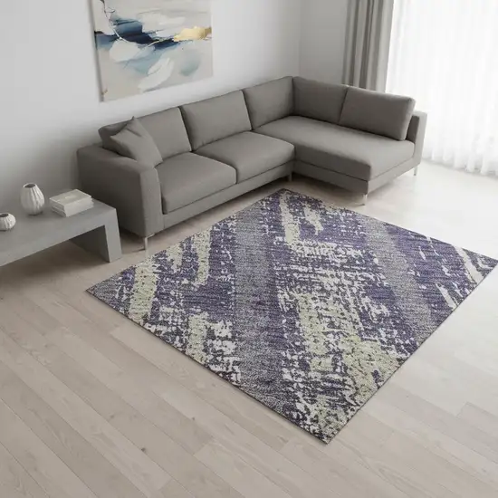 Purple And Beige Striped Washable Area Rug With UV Protection Photo 2