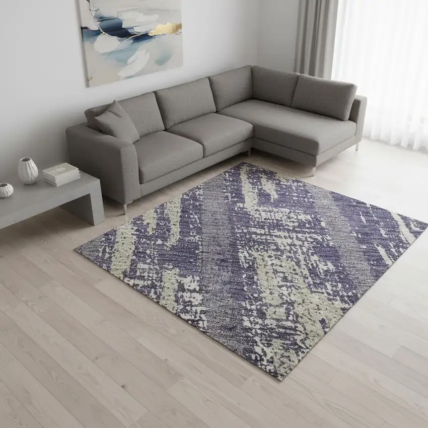 Purple And Beige Striped Washable Area Rug With UV Protection Photo 2