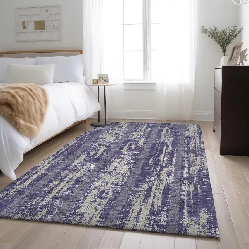 Purple And Beige Striped Washable Area Rug With UV Protection Photo 4