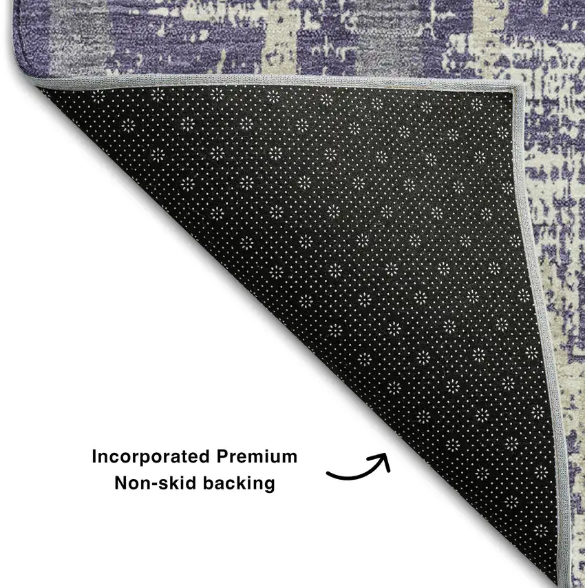 Purple And Beige Striped Washable Area Rug With UV Protection Photo 7