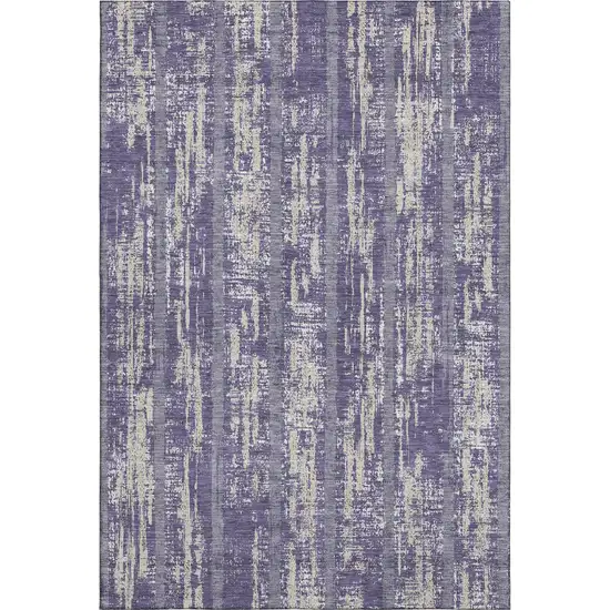 Purple And Beige Striped Washable Area Rug With UV Protection Photo 6