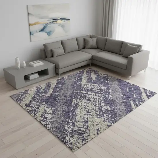 Purple And Beige Striped Washable Area Rug With UV Protection Photo 2