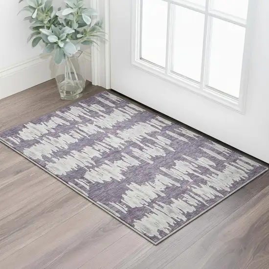 Purple And Beige Striped Washable Area Rug With UV Protection Photo 2