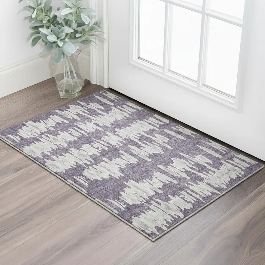 Purple And Beige Striped Washable Area Rug With UV Protection Photo 2