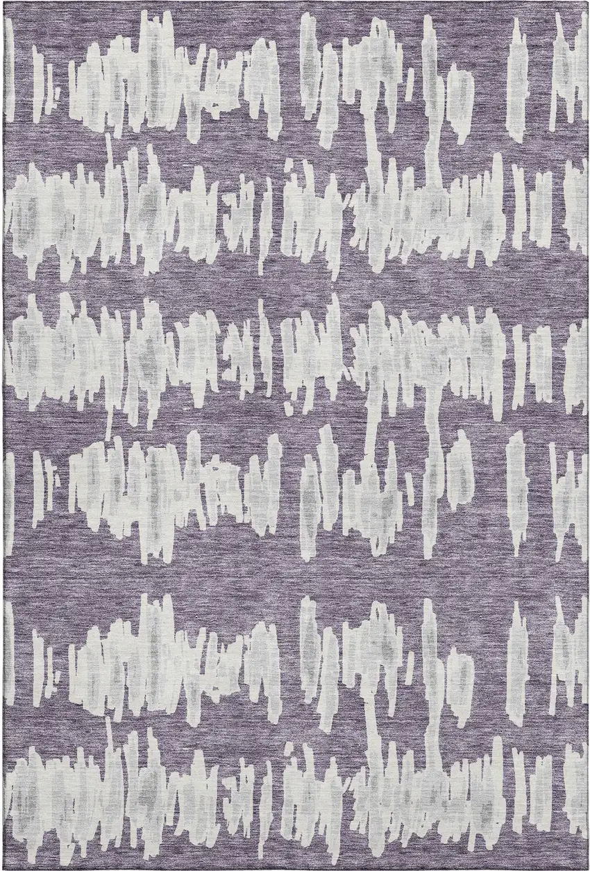 Purple And Beige Striped Washable Area Rug With UV Protection Photo 1