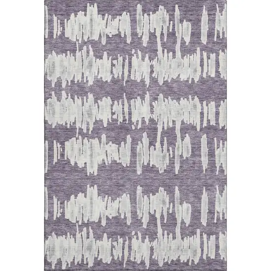 Purple And Beige Striped Washable Area Rug With UV Protection Photo 1