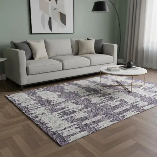 Purple And Beige Striped Washable Area Rug With UV Protection Photo 2