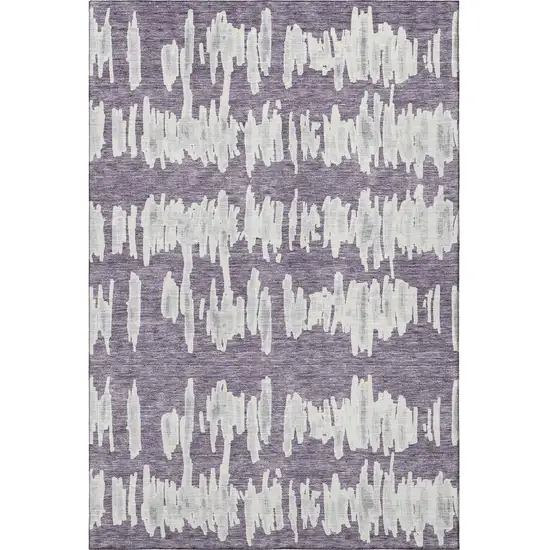 Purple And Beige Striped Washable Area Rug With UV Protection Photo 4