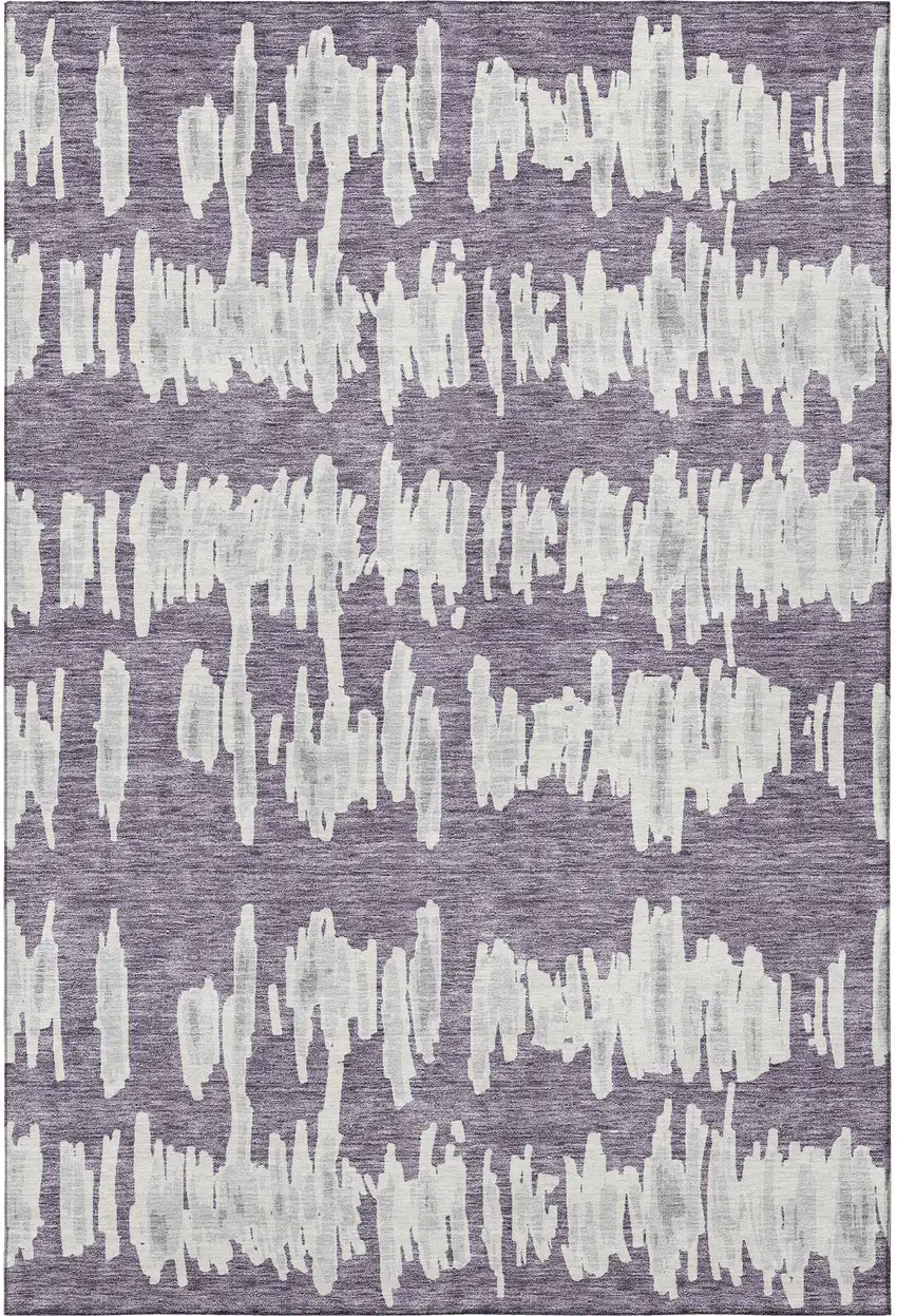 Purple And Beige Striped Washable Area Rug With UV Protection Photo 4