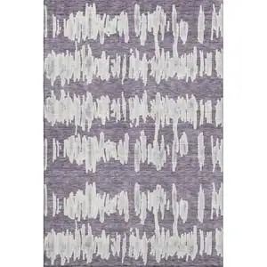 Photo of Purple And Beige Striped Washable Area Rug With UV Protection