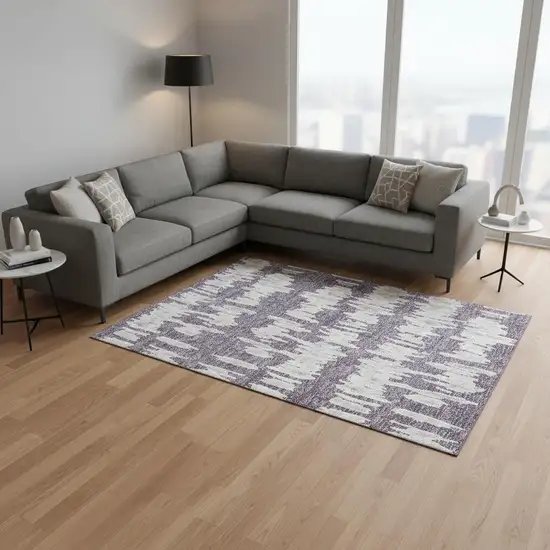 Purple And Beige Striped Washable Area Rug With UV Protection Photo 2