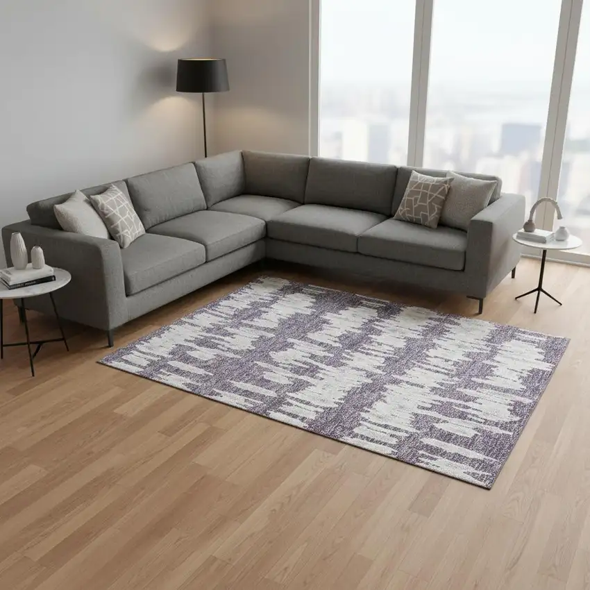 Purple And Beige Striped Washable Area Rug With UV Protection Photo 2