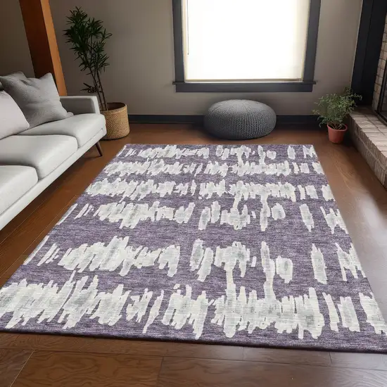 Purple And Beige Striped Washable Area Rug With UV Protection Photo 5