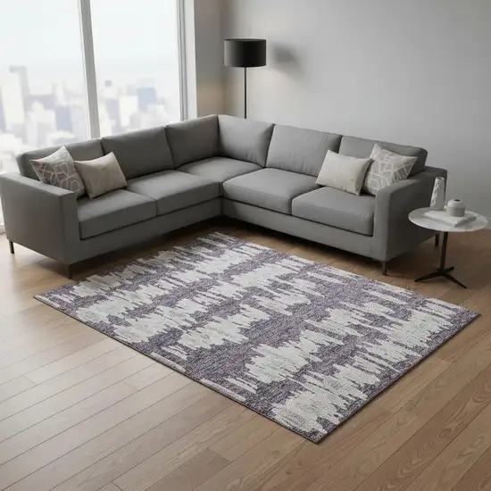 Purple And Beige Striped Washable Area Rug With UV Protection Photo 2