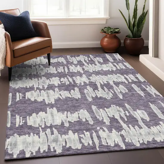 Purple And Beige Striped Washable Area Rug With UV Protection Photo 4