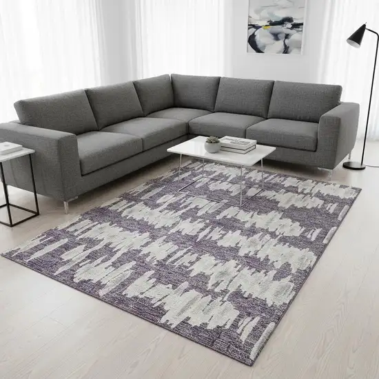 Purple And Beige Striped Washable Area Rug With UV Protection Photo 2
