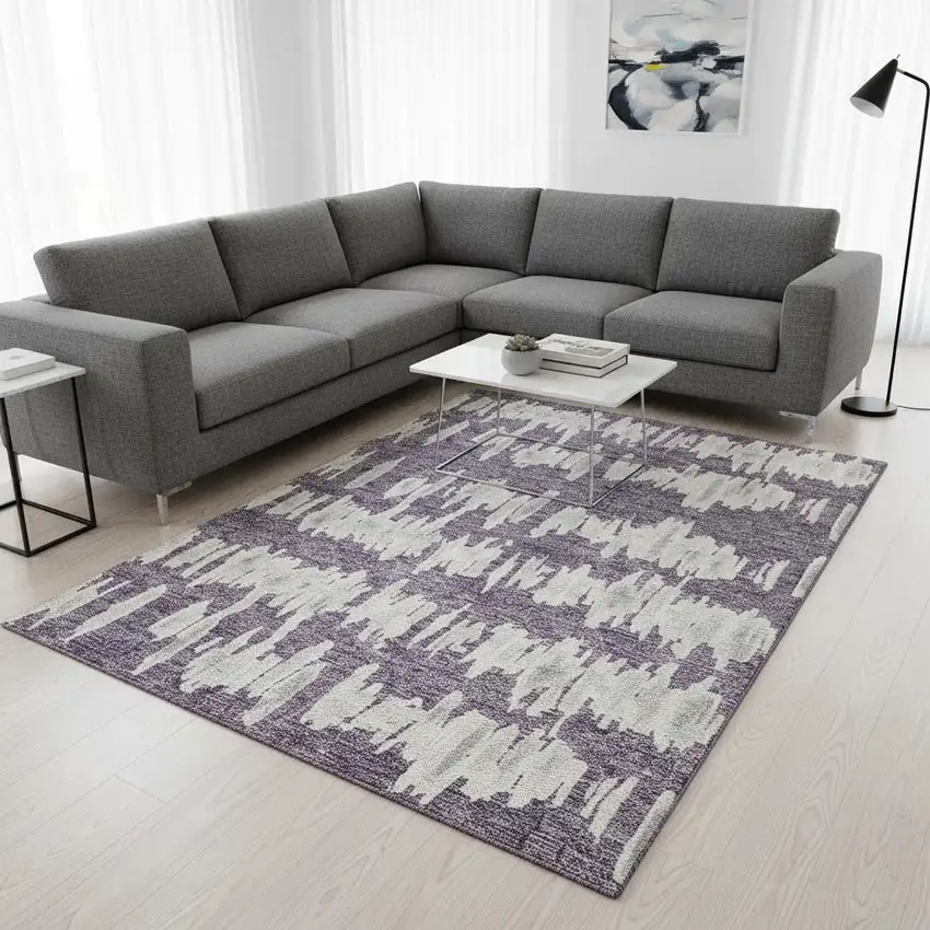 Purple And Beige Striped Washable Area Rug With UV Protection Photo 2