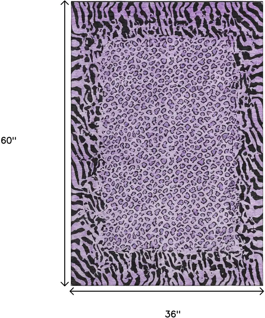 Purple And Black Animal Print Washable Area Rug With UV Protection Photo 3