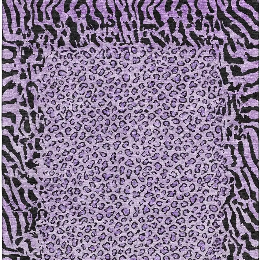Purple And Black Animal Print Washable Area Rug With UV Protection Photo 3