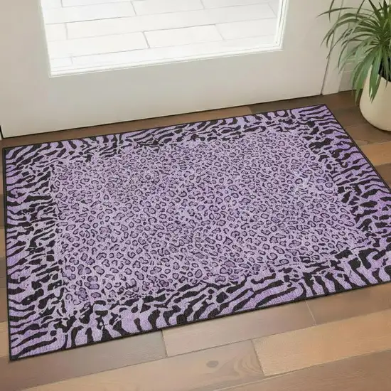 Purple And Black Animal Print Washable Area Rug With UV Protection Photo 2