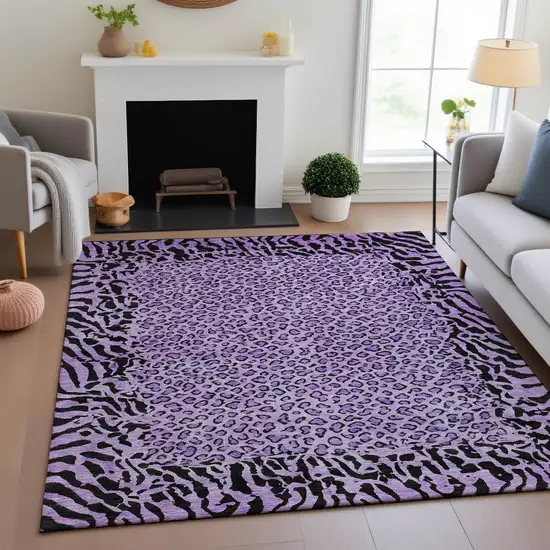 Purple And Black Animal Print Washable Area Rug With UV Protection Photo 4
