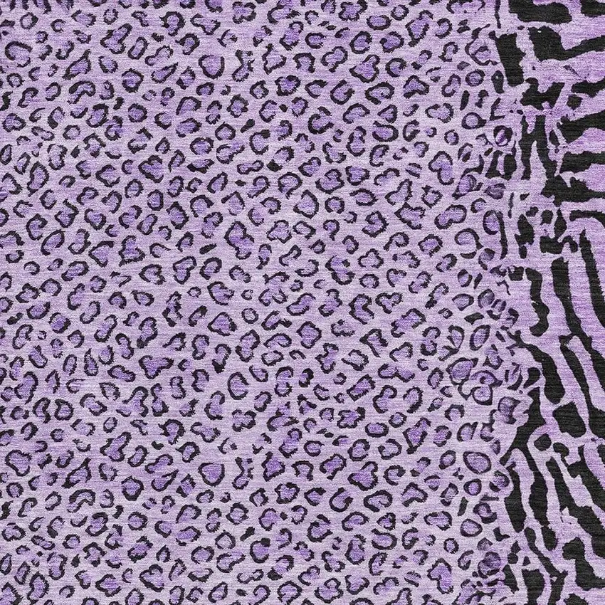 Purple And Black Animal Print Washable Area Rug With UV Protection Photo 2
