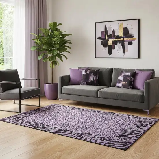 Purple And Black Animal Print Washable Area Rug With UV Protection Photo 2