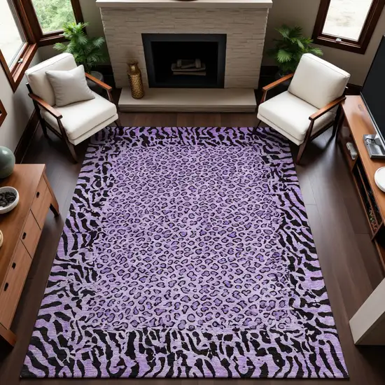 Purple And Black Animal Print Washable Area Rug With UV Protection Photo 5