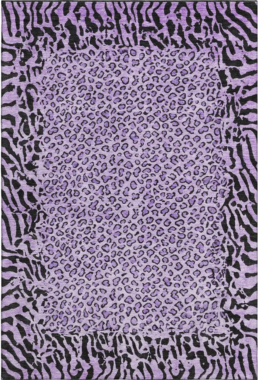 Purple And Black Animal Print Washable Area Rug With UV Protection Photo 1