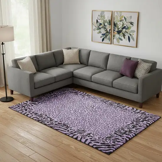 Purple And Black Animal Print Washable Area Rug With UV Protection Photo 2