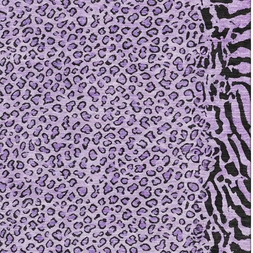 Purple And Black Animal Print Washable Area Rug With UV Protection Photo 2