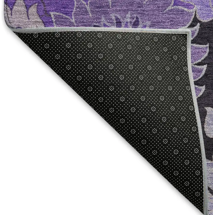 Purple And Black Floral Washable Indoor Outdoor Area Rug Photo 5
