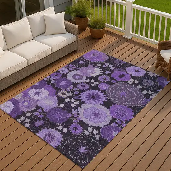 Purple And Black Floral Washable Indoor Outdoor Area Rug Photo 8