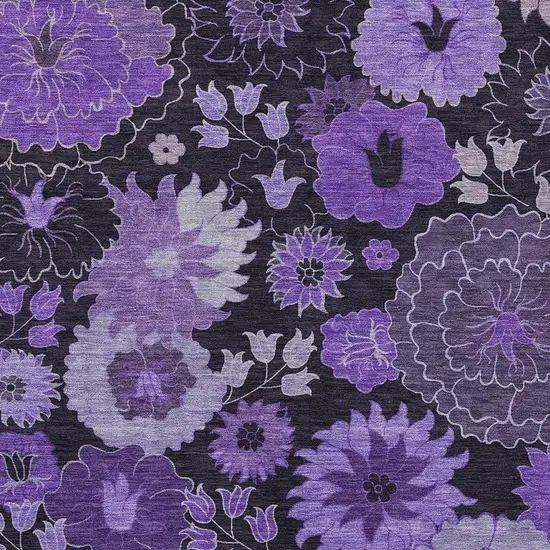 Purple And Black Floral Washable Indoor Outdoor Area Rug Photo 8