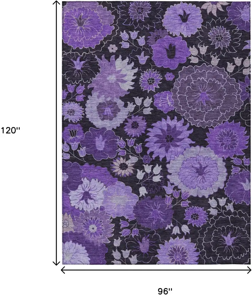 Purple And Black Floral Washable Indoor Outdoor Area Rug Photo 3
