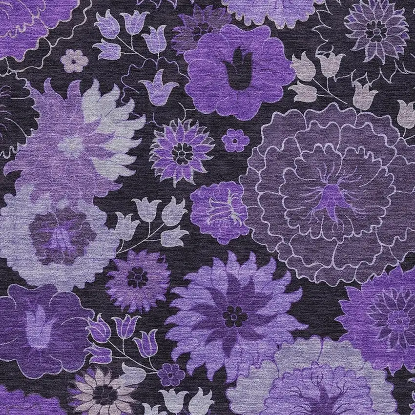Purple And Black Floral Washable Indoor Outdoor Area Rug Photo 8