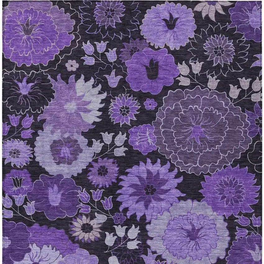 Purple And Black Floral Washable Indoor Outdoor Area Rug Photo 4