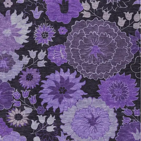 Purple And Black Floral Washable Indoor Outdoor Area Rug Photo 8