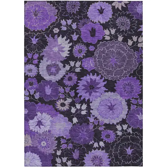 Purple And Black Floral Washable Indoor Outdoor Area Rug Photo 2