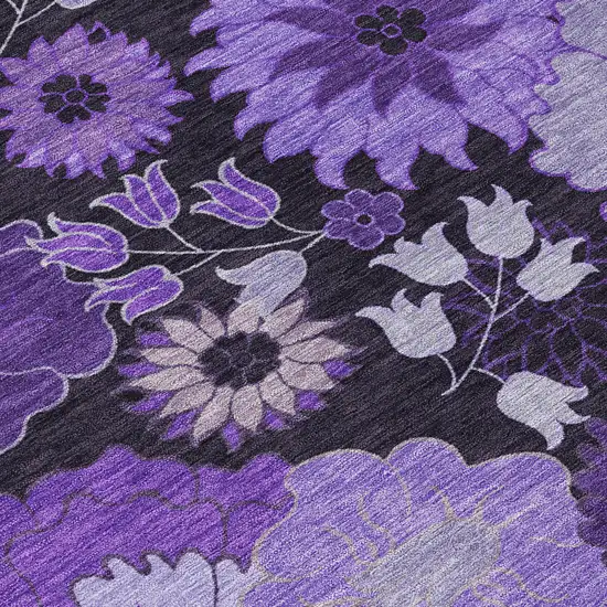 Purple And Black Floral Washable Indoor Outdoor Area Rug Photo 7