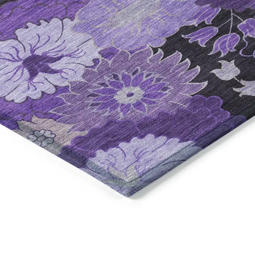Purple And Black Floral Washable Indoor Outdoor Area Rug Photo 6