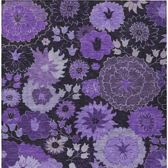 Purple And Black Floral Washable Indoor Outdoor Area Rug Photo 4