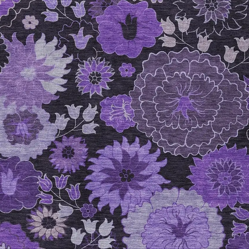 Purple And Black Floral Washable Indoor Outdoor Area Rug Photo 8