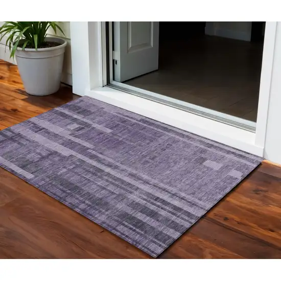 Purple And Black Striped Washable Indoor Outdoor Area Rug Photo 1