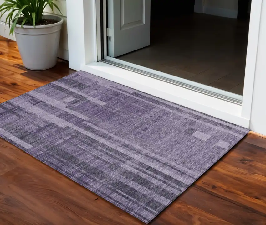 Purple And Black Striped Washable Indoor Outdoor Area Rug Photo 1