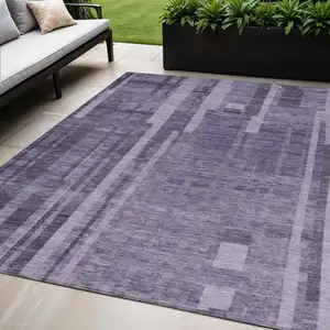 Photo of Purple And Black Striped Washable Indoor Outdoor Area Rug