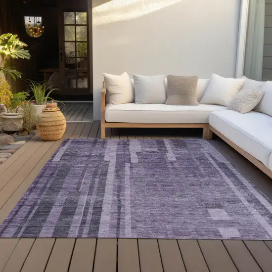 Purple And Black Striped Washable Indoor Outdoor Area Rug Photo 9