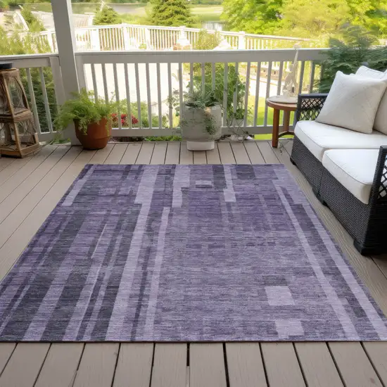 Purple And Black Striped Washable Indoor Outdoor Area Rug Photo 7