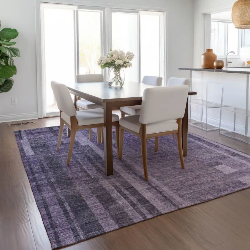 Purple And Black Striped Washable Indoor Outdoor Area Rug Photo 9