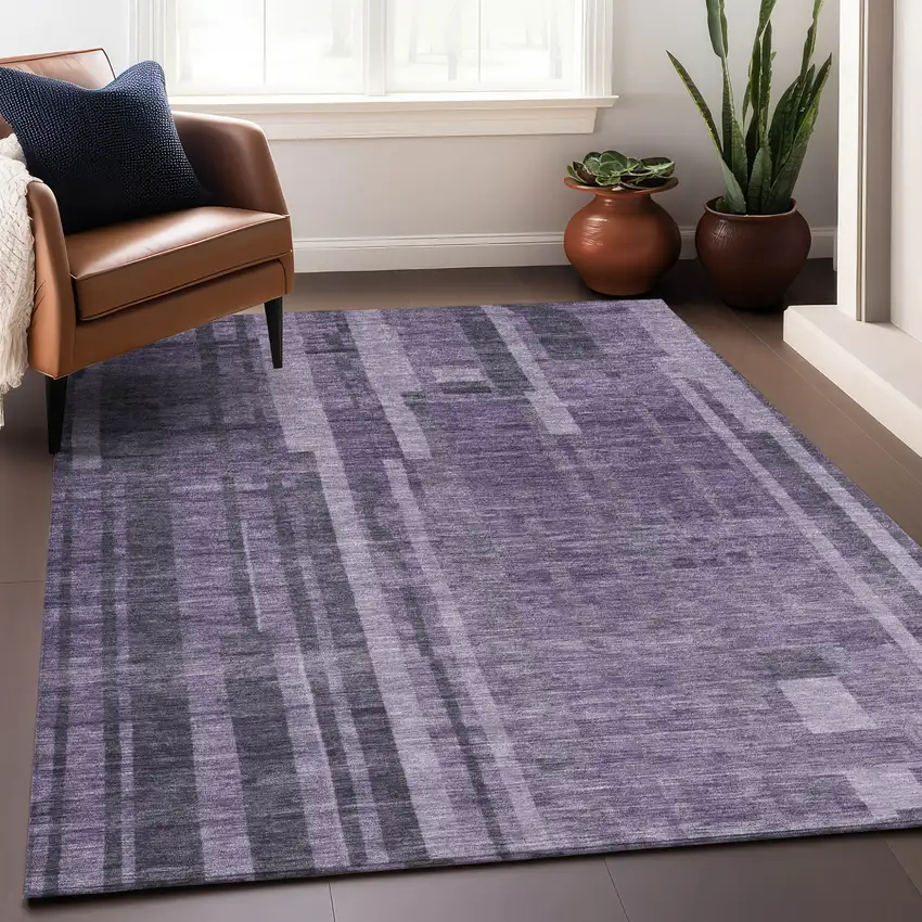 Purple And Black Striped Washable Indoor Outdoor Area Rug Photo 8